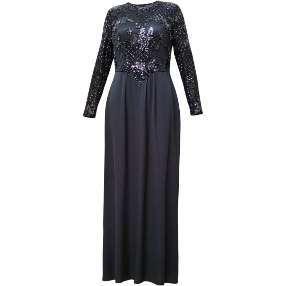 NEW Old Stock Vintage Silk Gray Beaded Gown Dolly Parton Gala Glam Size 8 READ